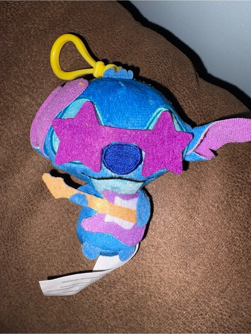 Disney Blue Stitch Plush Keychain with Pink Star Sunglasses